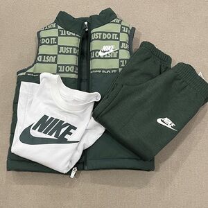 Nike Kids Green Joggers and Vest Set with White long sleeves Tee